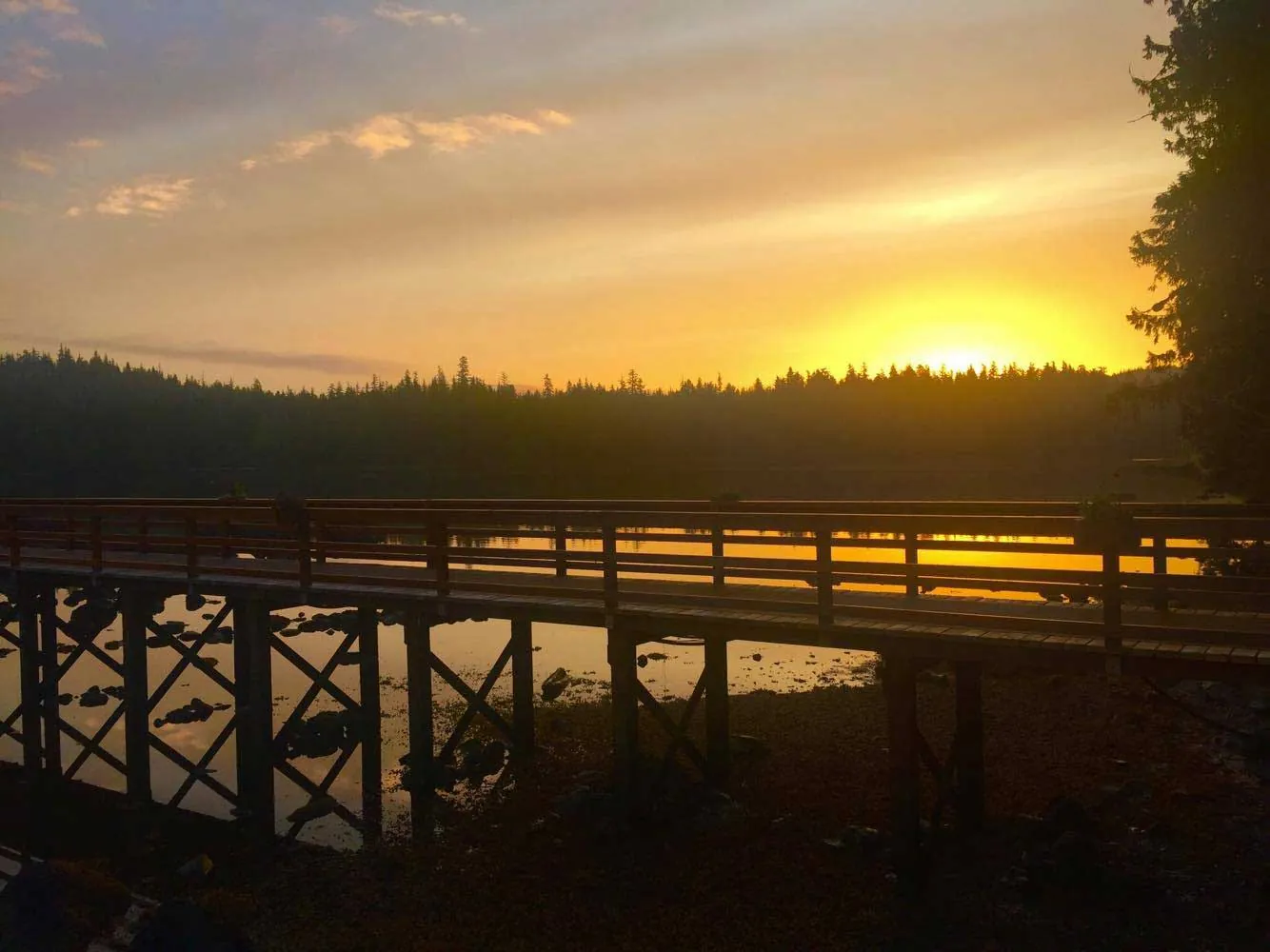 Sunset over the lodge boardwalk